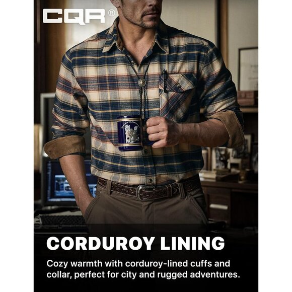 Mens Blue Cotton Flannel Shirt Long Sleeve Brushed Soft Casual Outdoor Plaid - Picture 5 of 9